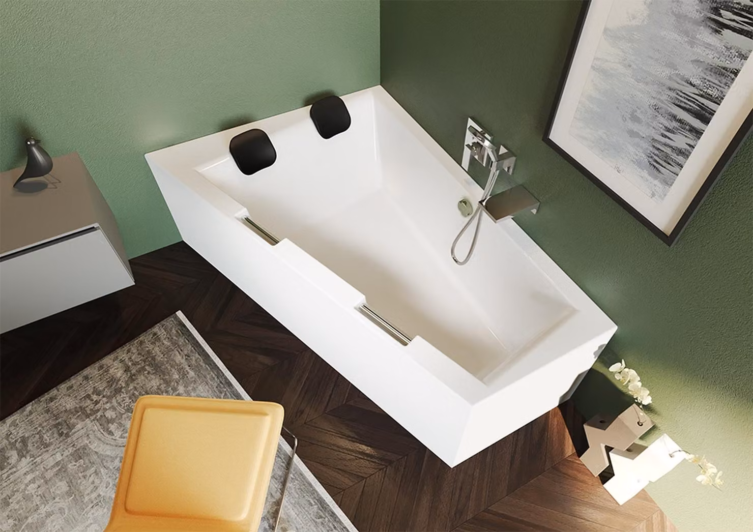 RIHO Doppio Baignoire, asymétrique, variante PlugPlay, 2 places, 180x130x62cm, 315 Betteres, blanc, B033010005, B033010005
