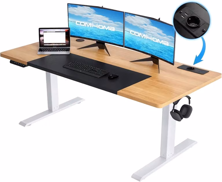 Scrivania regolabile in altezza - Scrivania per computer elettrica - 140×60 cm, altezza fino a 116 cm - Porta USB - Struttura ergonomica in metallo - Marrone/Nero