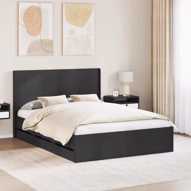 Struttura del letto con stoccaggio e testata Nero 150 x 200 cm 3413936
