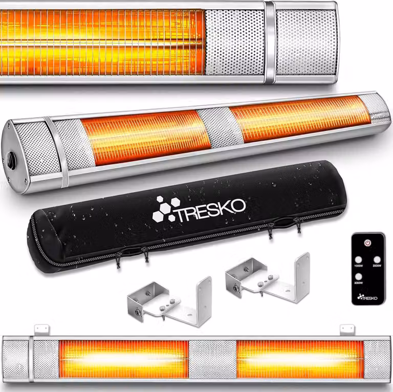 Riscaldamento a infrarossi, 3000 W, con telecomando, elettrico, ideale per terrazzi, con 3 livelli di riscaldamento, riscaldatore per ambienti interni ed esterni, a infrarossi