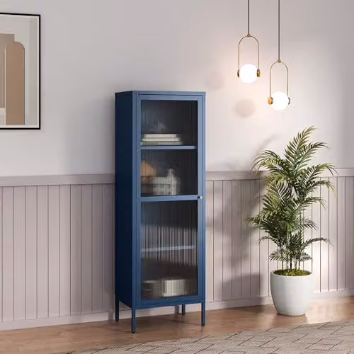 [en.casa] Armadio a Vetrata 4 Scomparti 150x50x35 cm in Acciaio Blu Marino