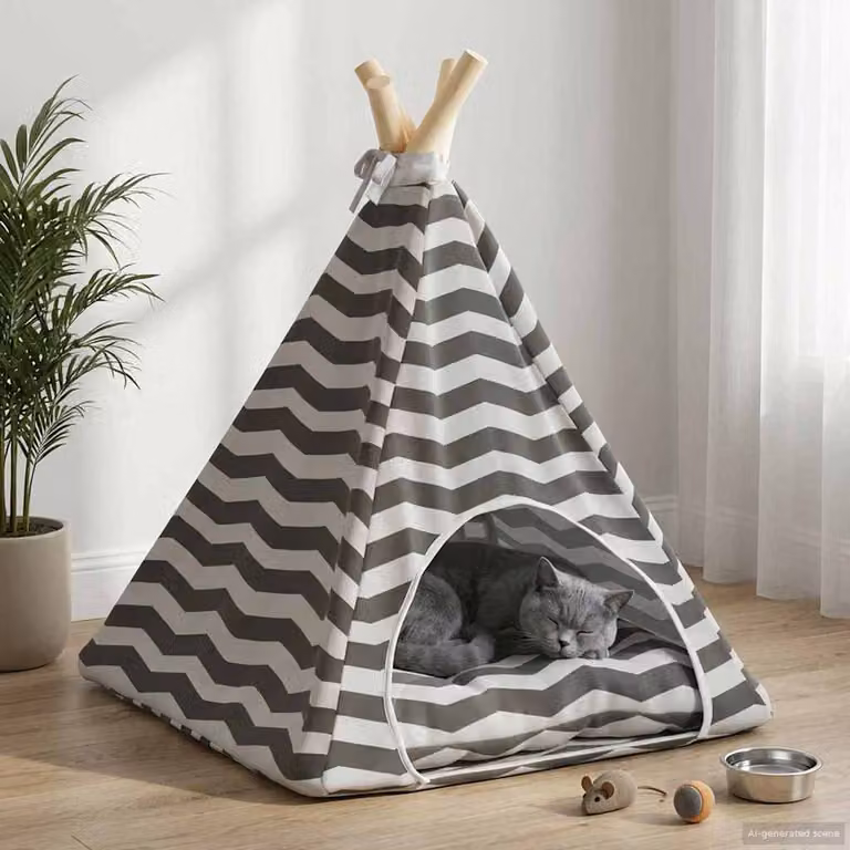 Tenda per animali con cuscino vidaXL Bianco e Grigio L/P/H: 40 x 40 x 50 cm