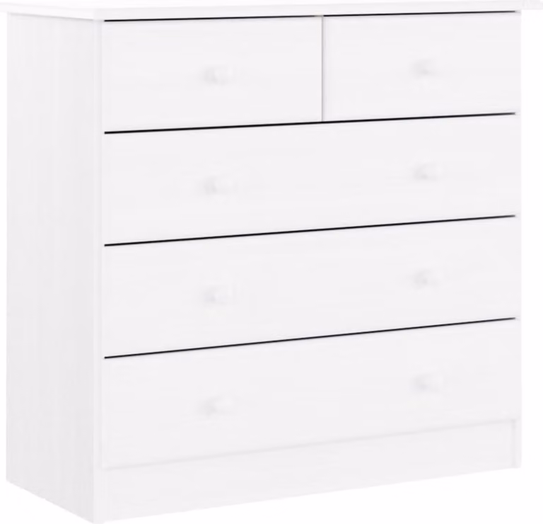 Cassettiera ALTA Bianca 77x35x73 cm in Legno Massello di Pino