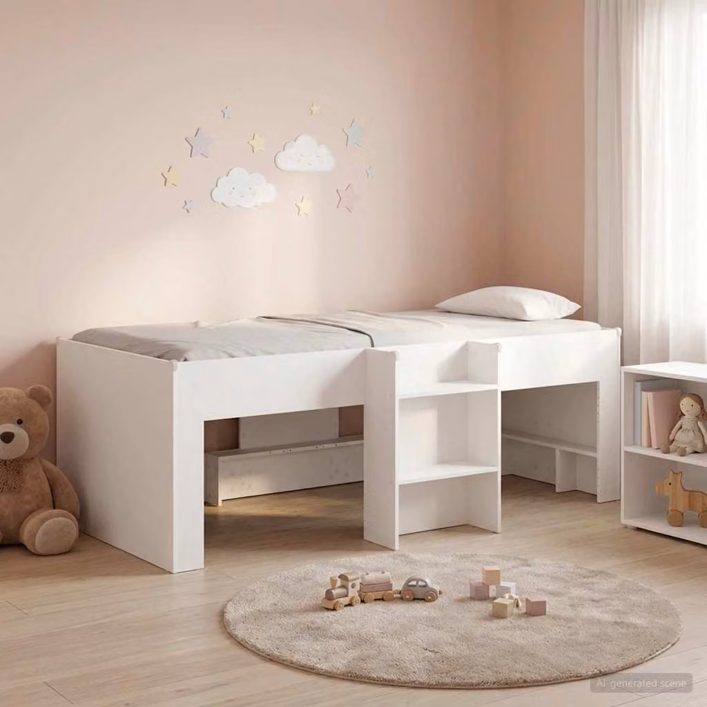 Letto alto per bambini vidaXL bianco con scala e scomparti laterali L/P/H: 200 x 100 x 180 cm