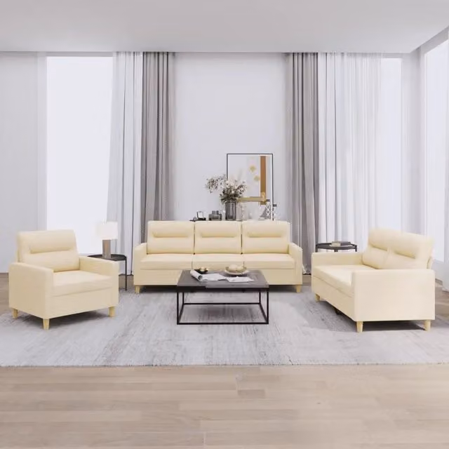 Set di divani moderno vidaXL in tessuto beige con cuscini per soggiorno – 1
