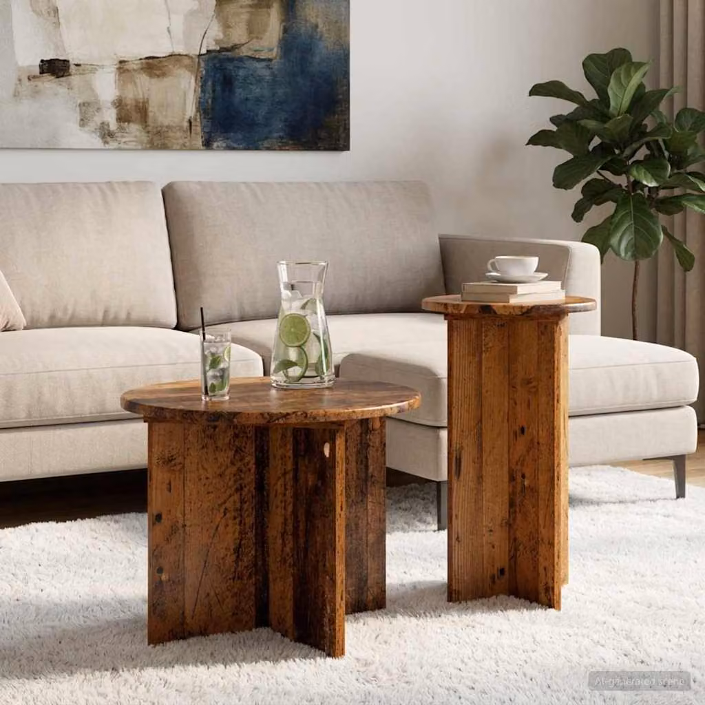 Set di 2 tavolini rotondi vidaXL in legno color marrone con finitura opaca
