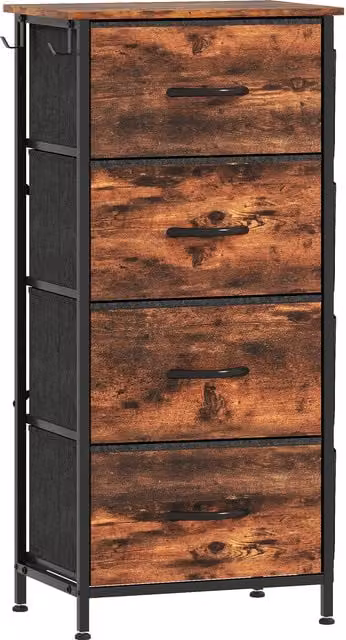 Cassettiera in tessuto HOMCOM marrone con 4 cassetti, 4 tasche e 2 ganci, L 45 x P 30 x H 94,5 cm