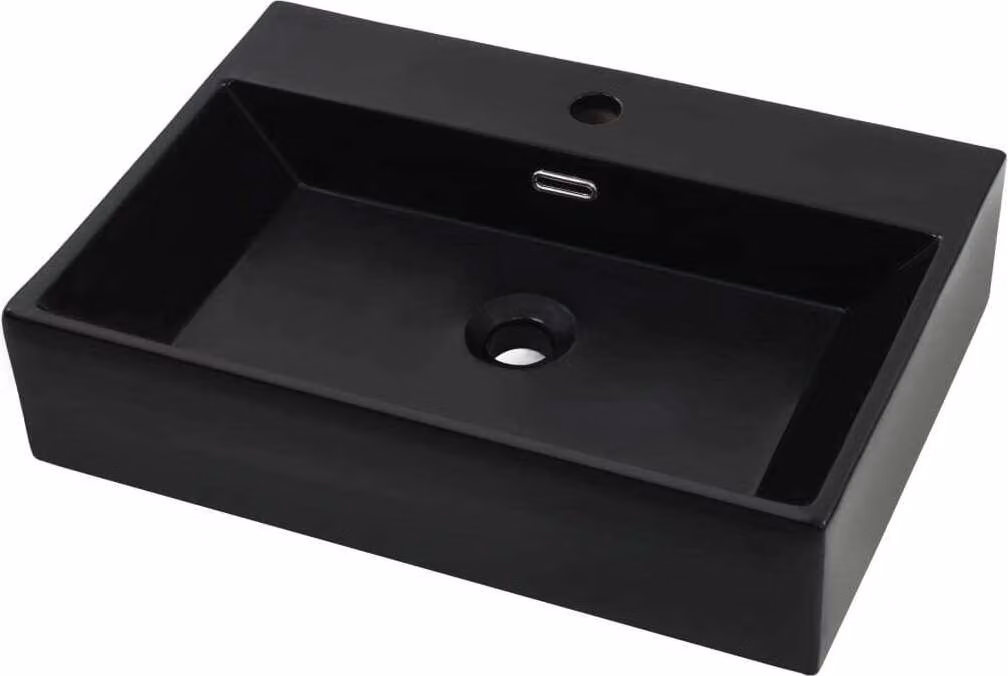 Lavandino con Foro Rubinetto Vetroceramica Nero 60,5x42,5x14,5 cm