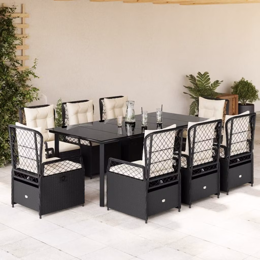Maison Exclusive - Set da Pranzo da Giardino 9 pz con Cuscini Nero in Polyrattan