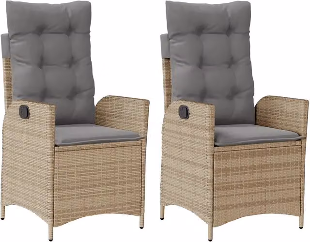 Set di 2 sedie reclinabili da giardino in polyrattan e metallo con cuscini beige e grigio per esterni