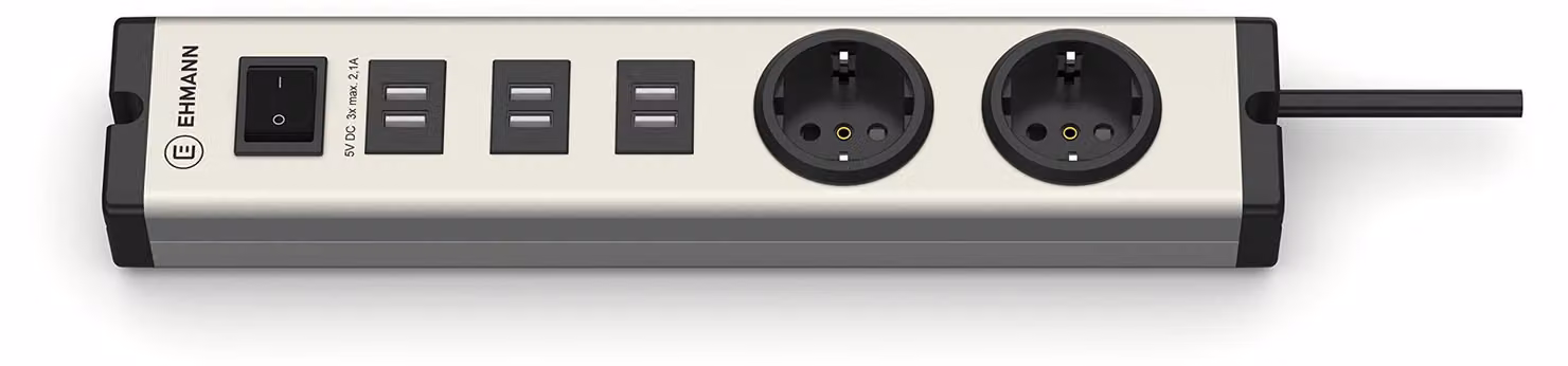 EHMANN 0601x0a02203303 Presa di ricarica USB 6 x, 2 x USB, presa di contatto di terra