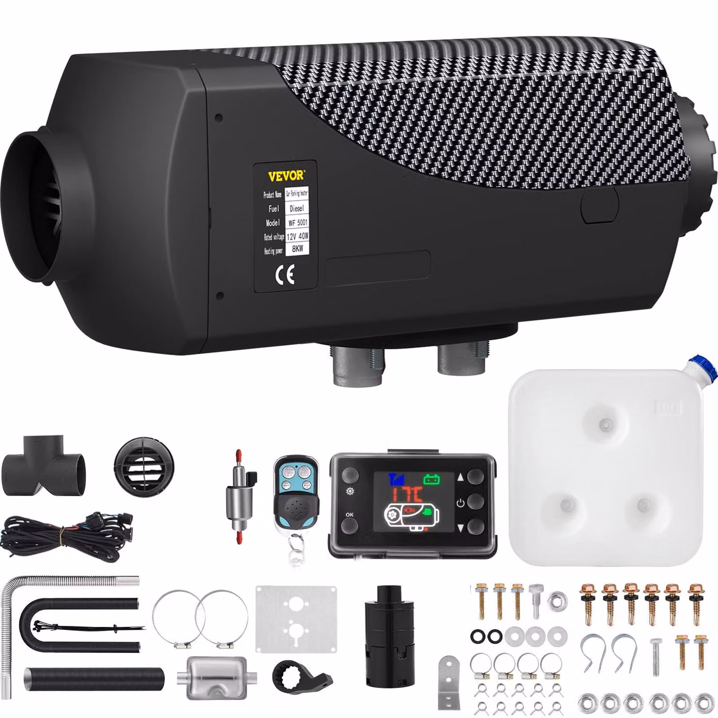 Riscaldatore diesel da pavimento - Potenza 8 kW - Tensione 12 V - Alloggiamento in alluminio - Adatto per auto, camper e furgoni