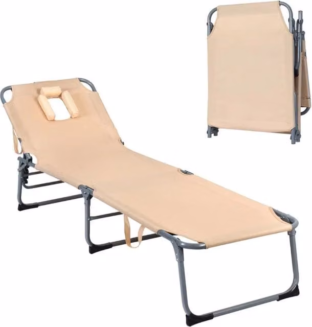 Chaise longue pieghevole 194 x 61 x 36-86 cm schienale regolabile in 5 posizioni e cuscino rimovibile alluminio beige 20_0011255