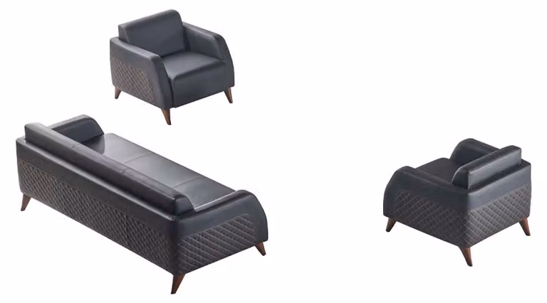 Sitzmöbel 3-Sitzer 2x Sessel Schwarz Lehnsessel Couch Set Modern Leder