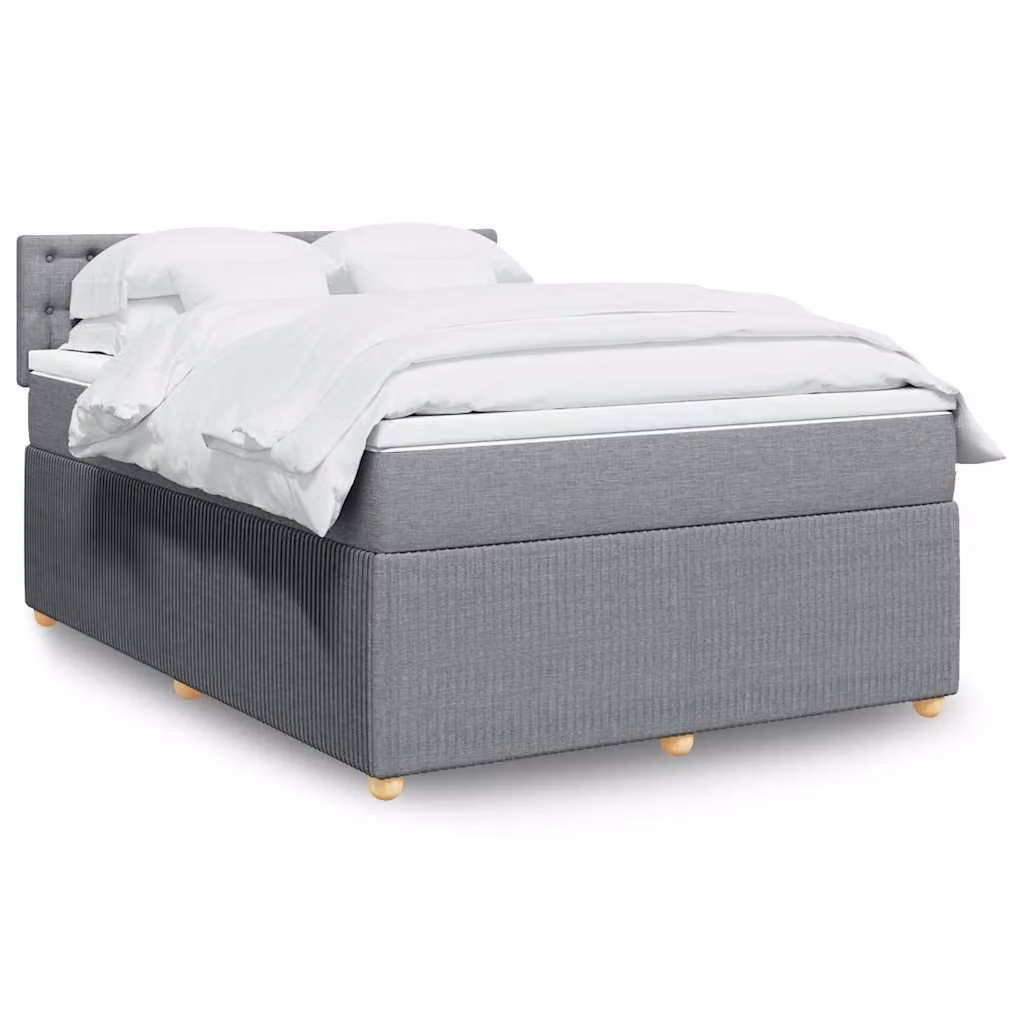 vidaXL Giroletto a Molle con Materasso Ibrido in Tessuto Grigio e Bianco L/P/H: 140 x 200 cm