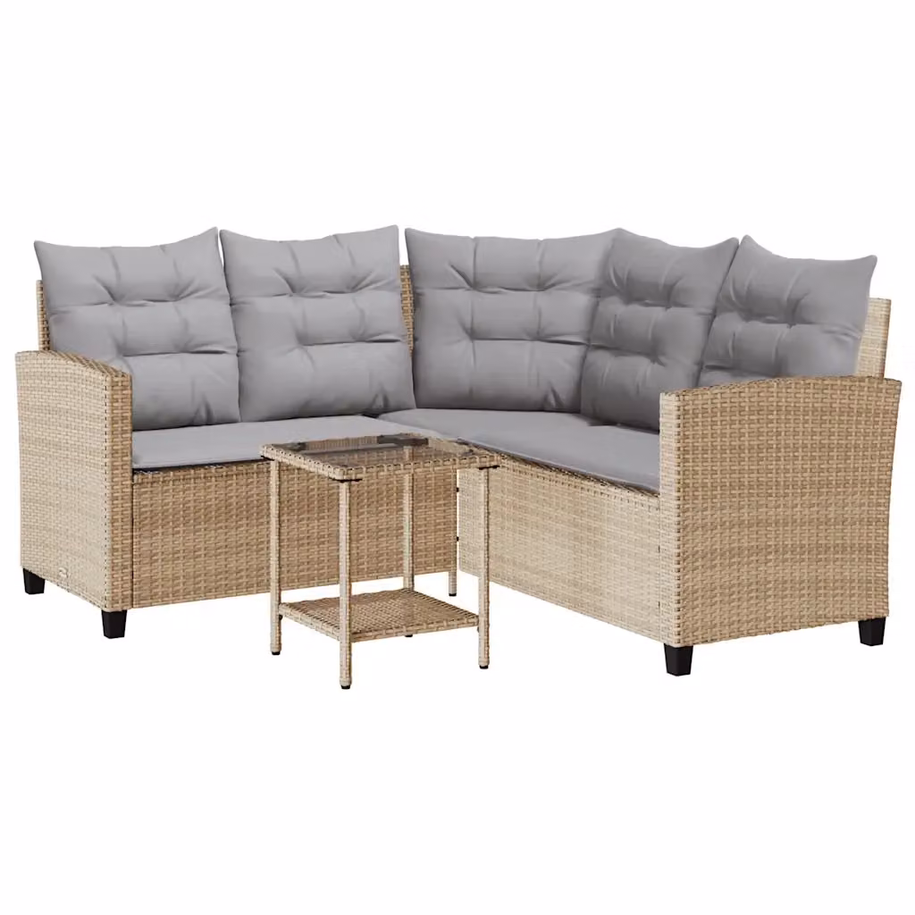 Set da giardino a L con tavolo e cuscini vidaXL in rattan e metallo, colore beige e grigio – 2