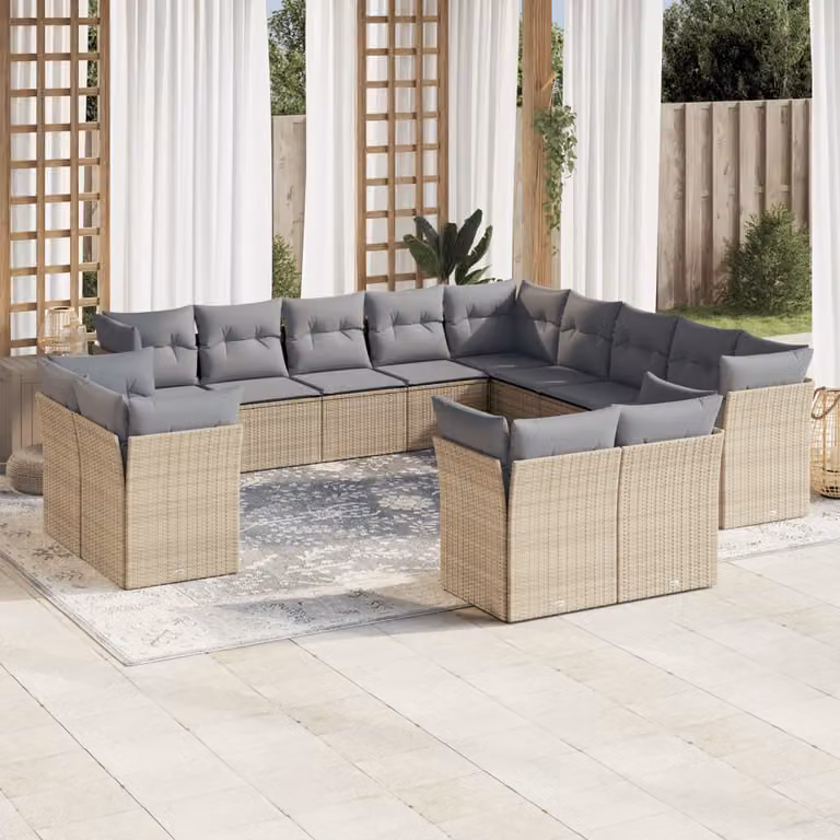 Set Divano da Giardino vidaXL a forma a U composto da 13 pezzi con Cuscini Beige e Grigio in Polyrattan e Struttura in Acciaio