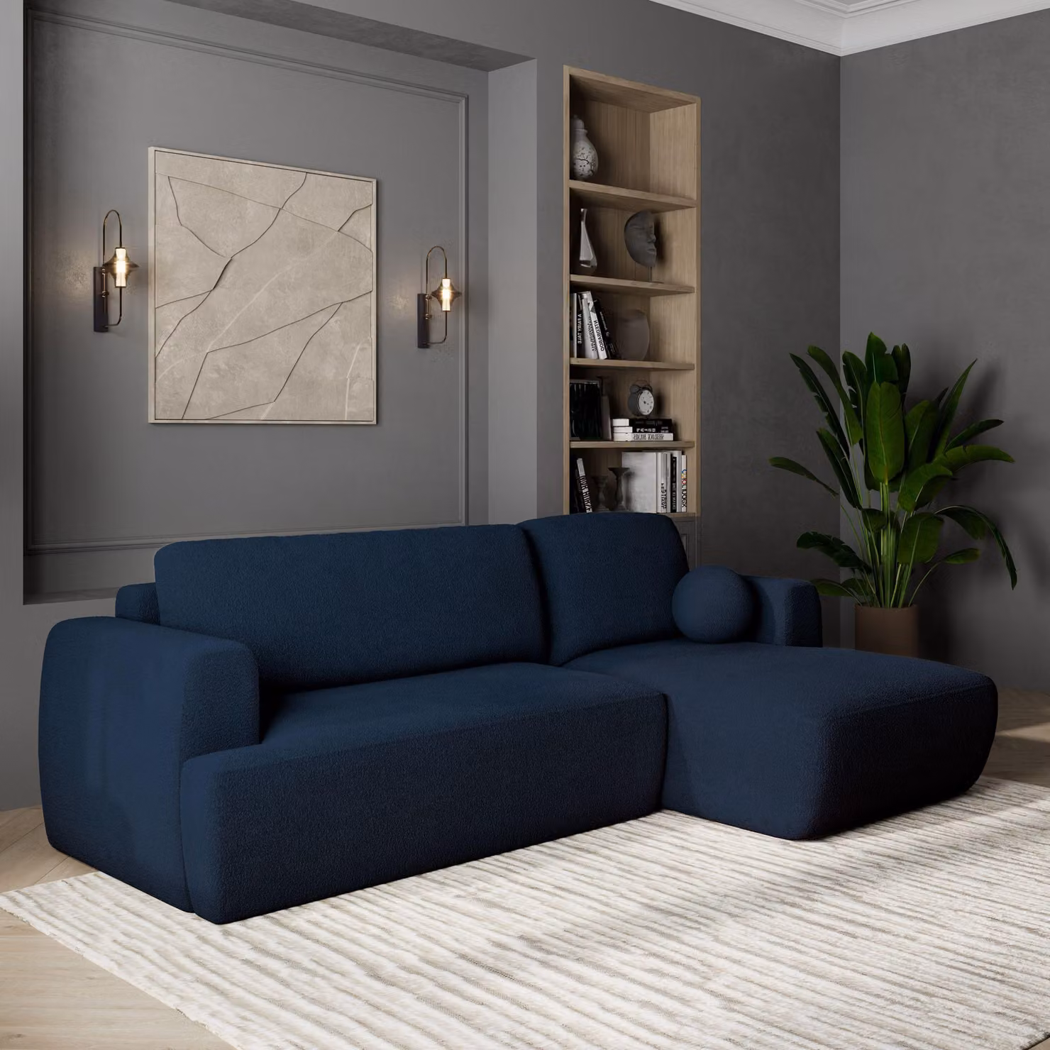 Divano angolare Masseno SENTI N R-S con funzione letto a L, divano con box letto, divano da soggiorno, divano, divano letto, set di divani - blu, ORA O MAI PIÙ 79