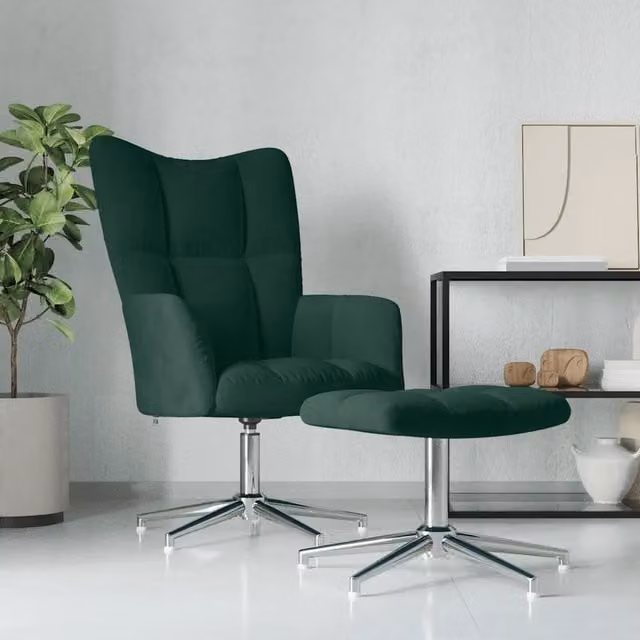 Poltrona Relax con Poggiapiedi vidaXL in Velluto Verde con Struttura in Metallo e Seduta in Schiuma, Girevole a 360 Gradi