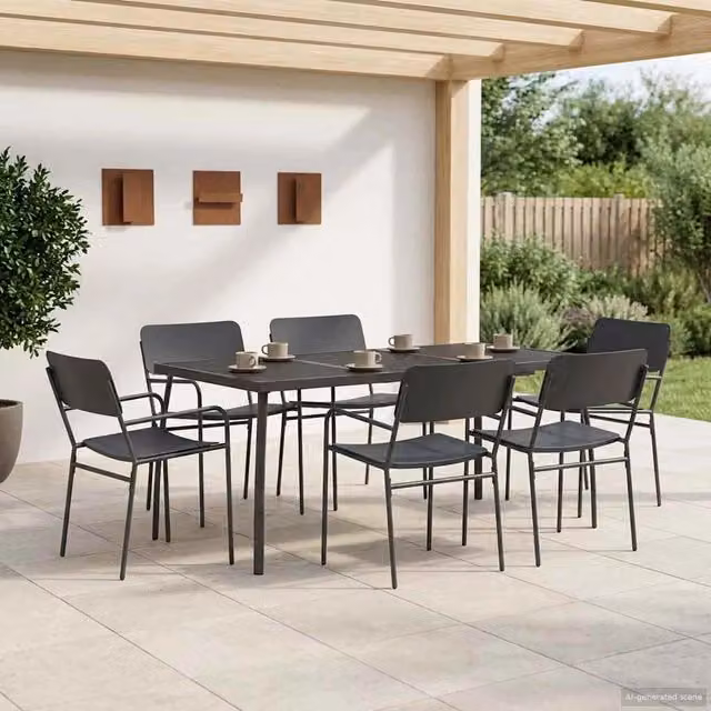 Set da pranzo moderno vidaXL in acciaio verniciato a polvere antracite per giardino e terrazza, 7 pezzi, L: 165 cm, P: 80 cm, H: 72 cm – 1