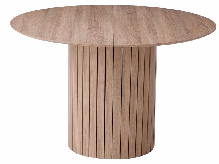 Tavolo rotondo in stile nordico - Tavolo in vetro - Dimensioni ridotte, fino a 120 cm - Adatto per 4 persone - Piano in vetro - Struttura in legno - Stile moderno e minimalista - Colore marrone chiaro