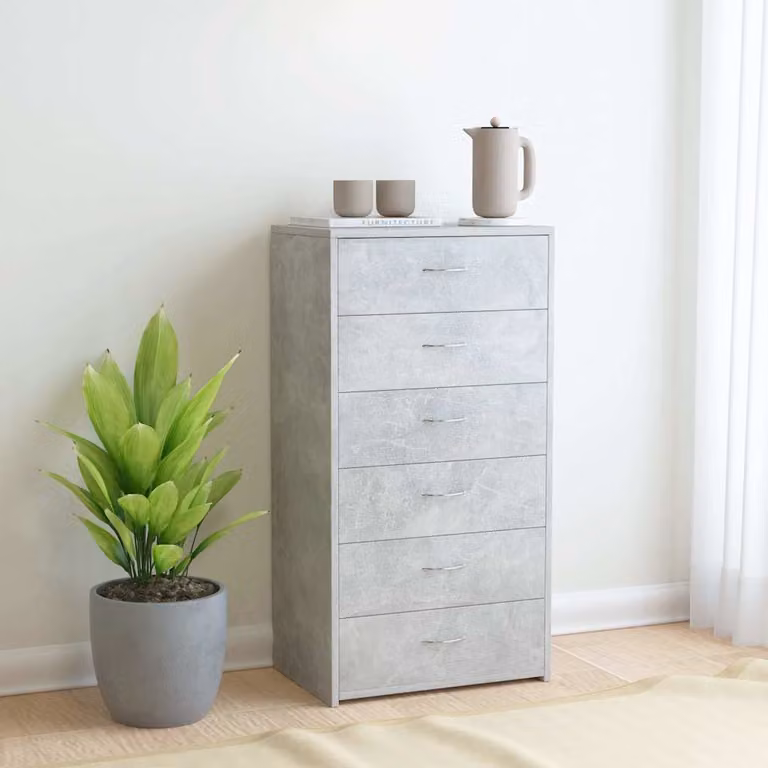 Credenza vidaXL con 6 cassetti in legno multistrato e MDF, colore grigio cemento, L 50 cm x P 34 cm x H 96 cm
