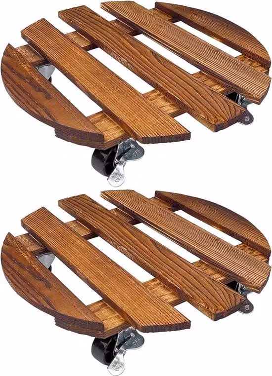 Tavolino porta piante in legno con ruote Ø 30 cm – Carrello rotondo per vasi da fiori con assi sterzanti a 360° – Supporto per vasi orientabile per interni ed esterni – Portata 80 kg