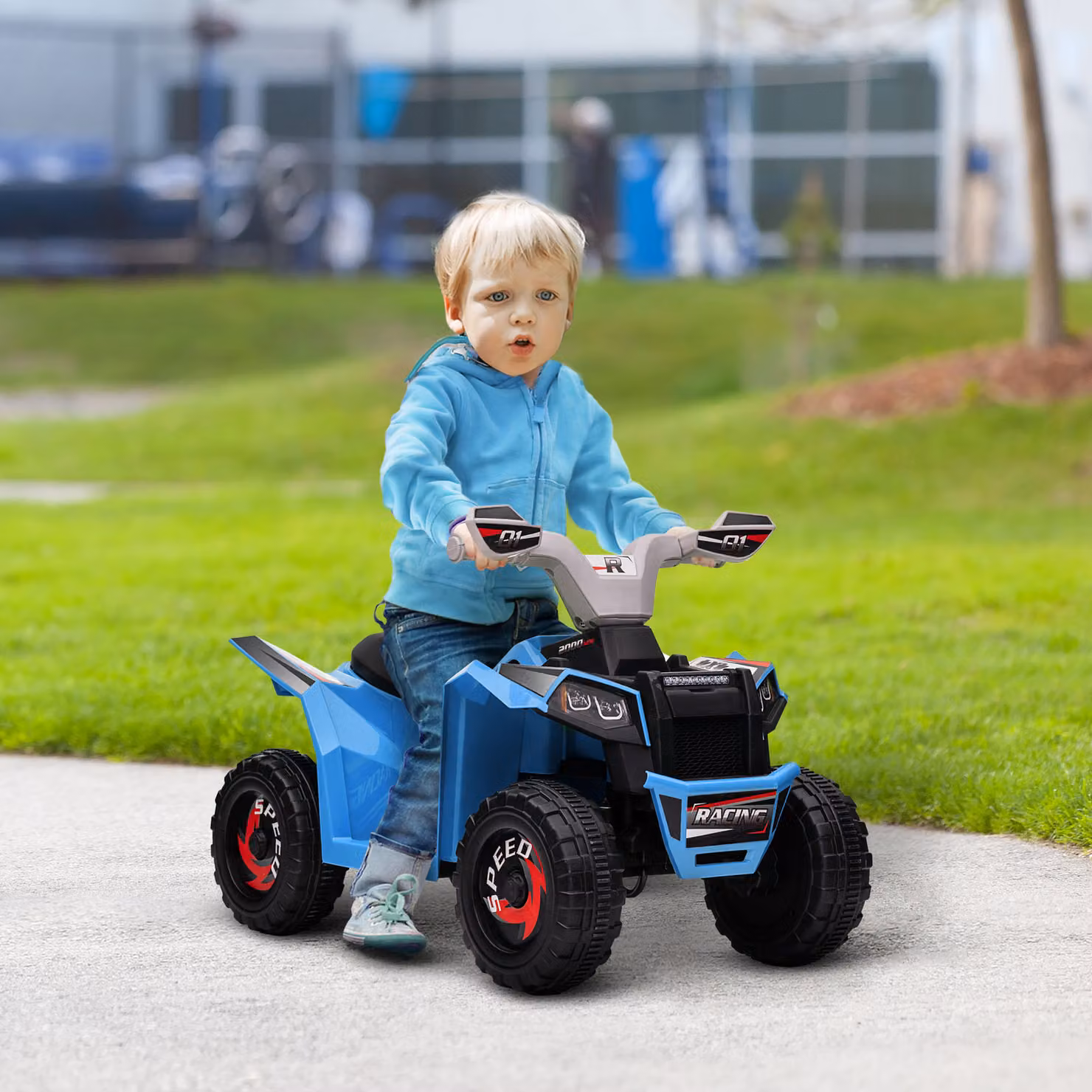 Quad Elettrica HOMCOM per Bambini 18-36 Mesi in Polipropilene e Metallo, Colore Blu Grigio e Nero, L/P/H: 70 x 41.5 x 48.5 cm – 2