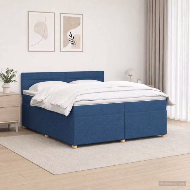 Letto box spring vidaXL con materasso a molle insacchettate e base contenitore, colore blu e bianco, L/P: 200 x 200 cm – 1