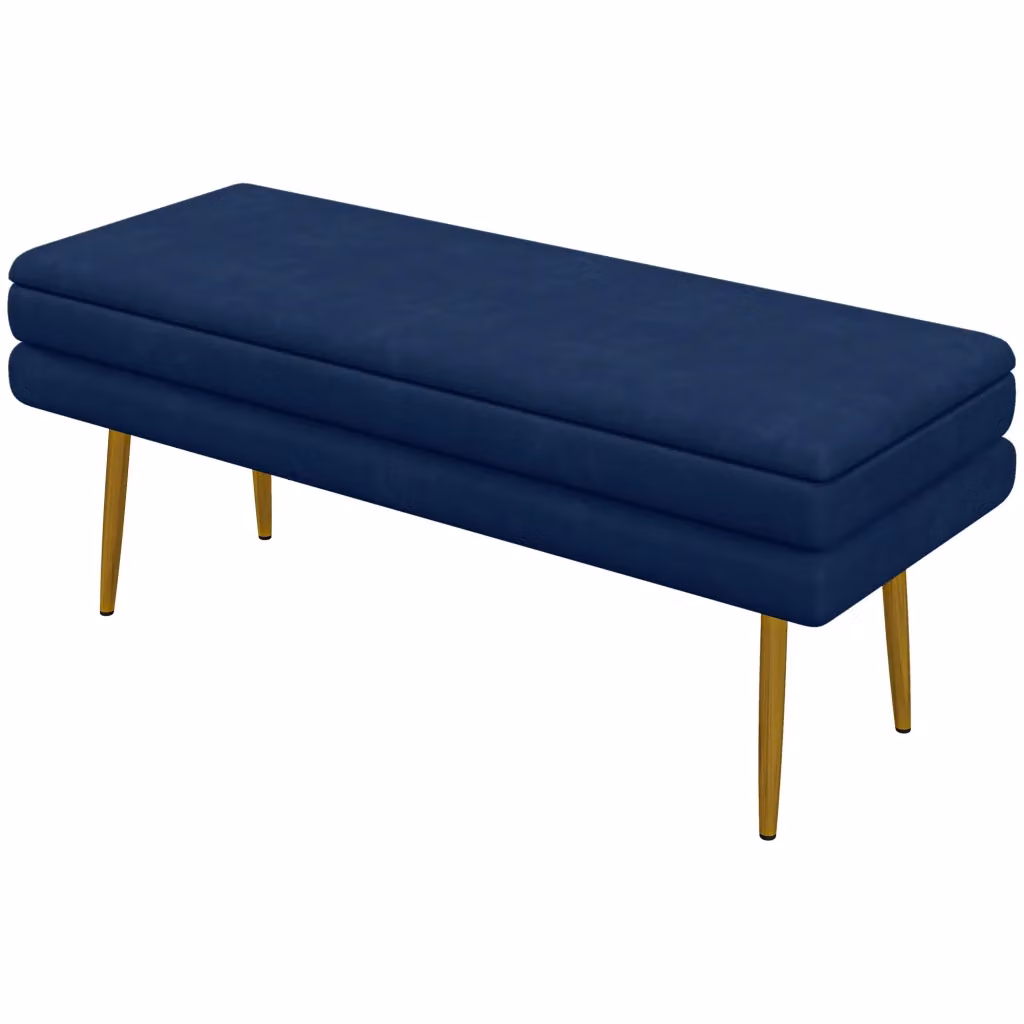 Panca contenitore Xylo con seduta in velluto blu e gambe in metallo oro L: 100 cm, P: 37,5 cm, H: 42 cm – 2