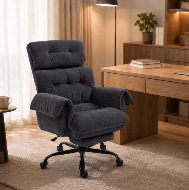 Sedia da ufficio 80x77x116 cm in acciaio grigio scuro, schienale reclinabile –