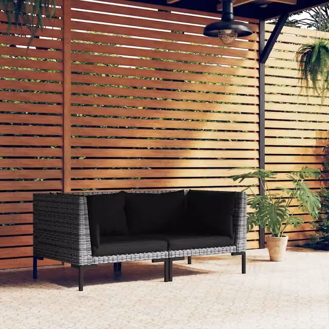 Set di 2 divani da giardino vidaXL in rattan con cuscini, design moderno, colore grigio e nero – 1