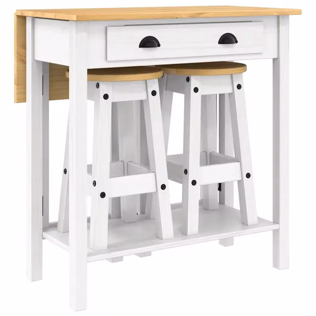 Set da Bar 3 pz Bianco in Legno Massello di Pino CFW2849863
