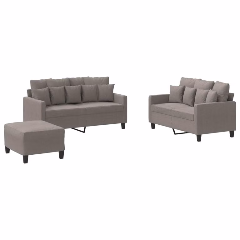 Set di Divani 3 pz con Cuscini Tortora in Tessuto