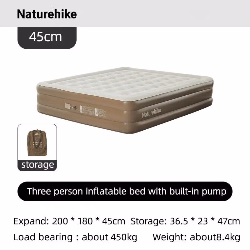 Materasso gonfiabile, pompa integrata, design portatile, per 3 persone, altezza 45 cm