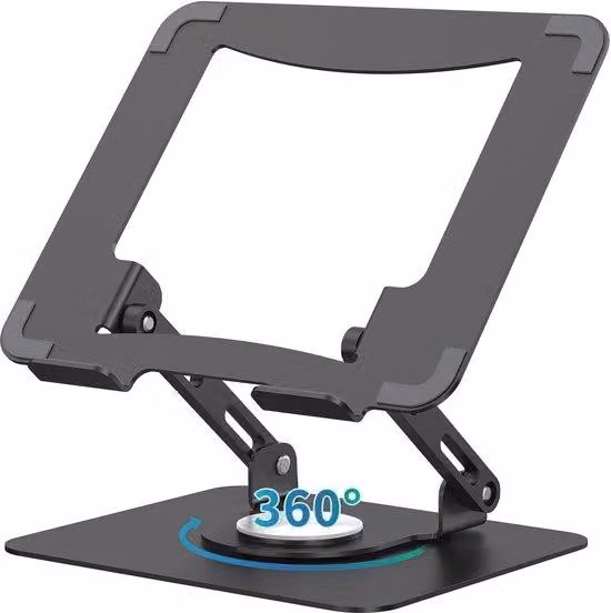 Scrivania ergonomica per laptop - Base girevole a 360 gradi - Regolabile in altezza - Ufficio - Scrivania pieghevole per notebook - Supporto in metallo - Per notebook da 10 a 15,6 pollici - Nero
