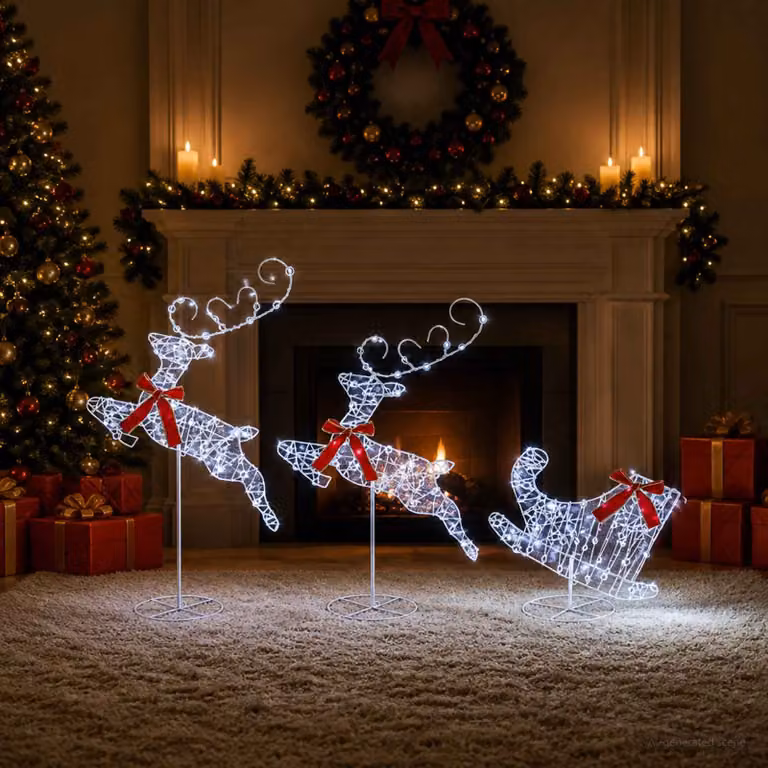 vidaXL Renna di Natale con slitta 3 pz 160 LED Bianco freddo