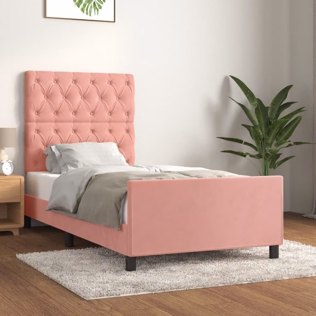 The Living Store Struttura letto con testiera rosa 80x200 cm in velluto