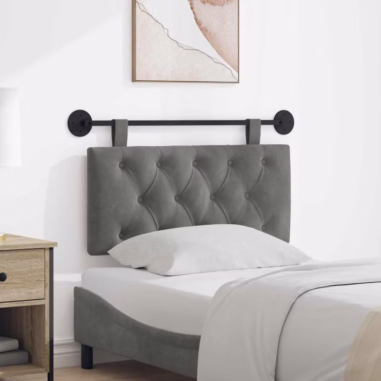 Testiera sospesa vidaXL in velluto grigio con illuminazione integrata e pannello imbottito