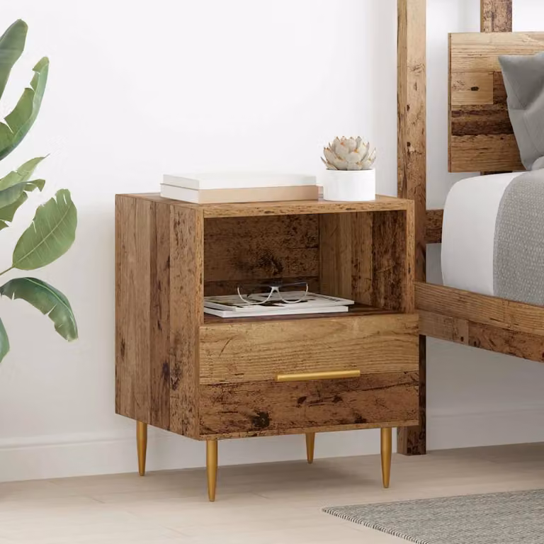Comodino moderno vidaXL in legno ingegnerizzato e metallo, marrone, L 40 cm x P 35 cm x H 47,5 cm