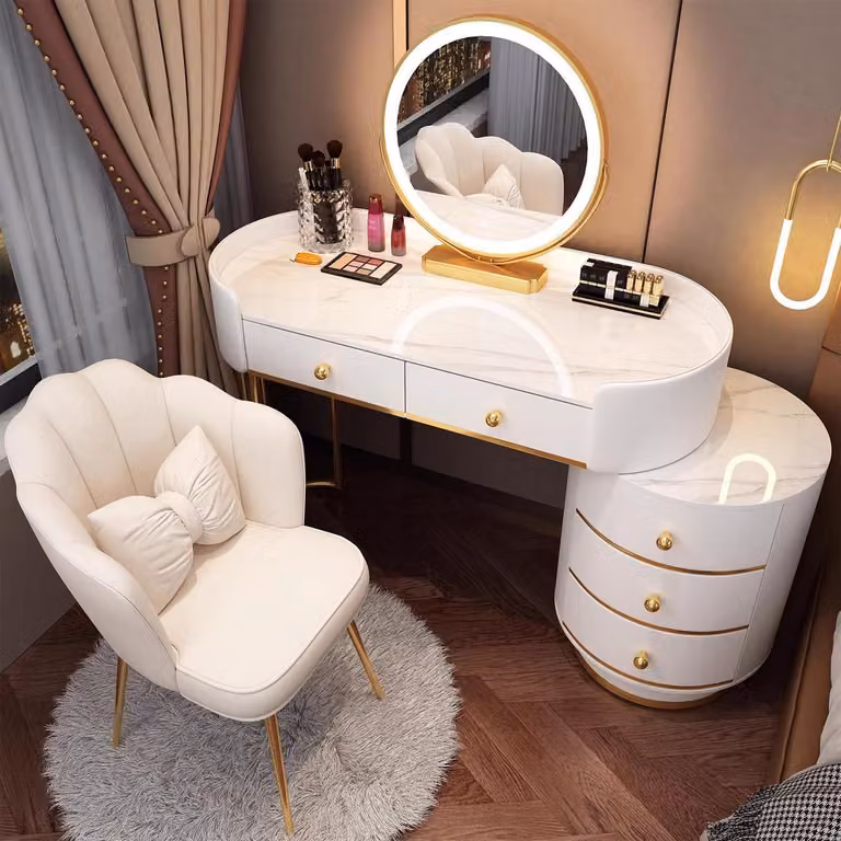 Set da trucco con specchio e sedia, colore bianco, 100 cm