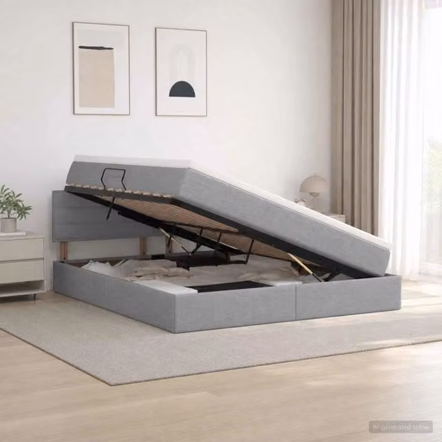 Letto con contenitore e materasso vidaXL moderno in tessuto grigio e bianco L/P/H: 160 x 200 x 88 cm