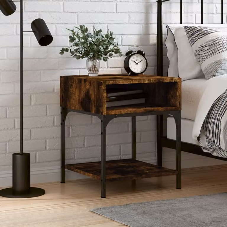 Comodino moderno vidaXL in legno multistrato e metallo, colore rovere fumo, L 40 cm x P 41 cm x H 50 cm
