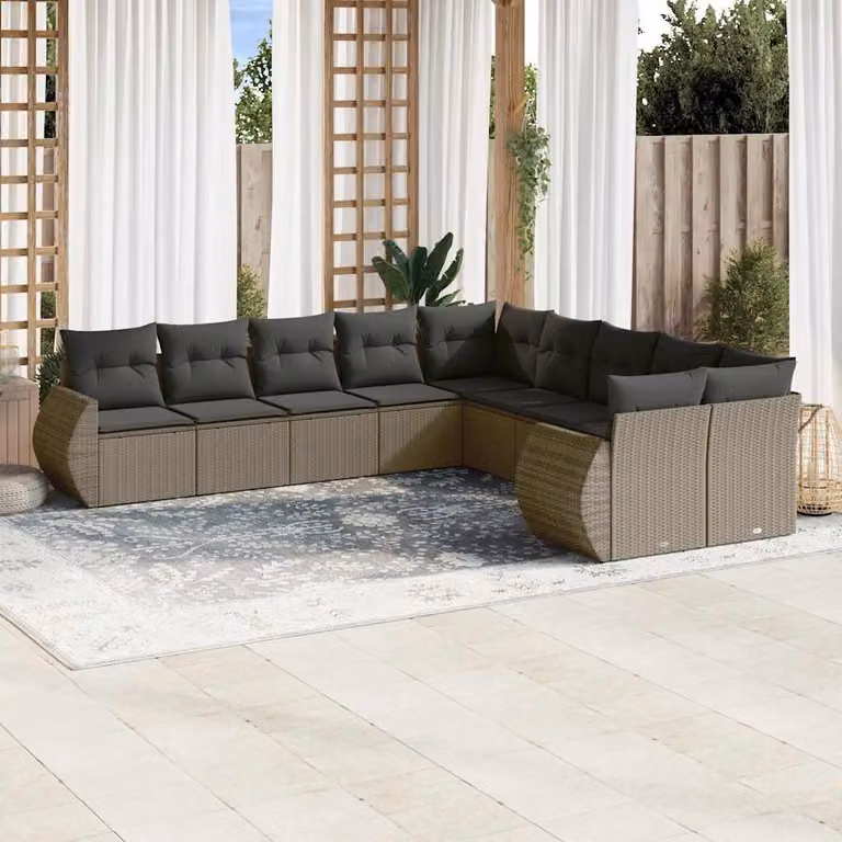 vidaXL Set Divano da Giardino a L in Polyrattan Grigio con Cuscini Imbottiti e Coperture Rimosse