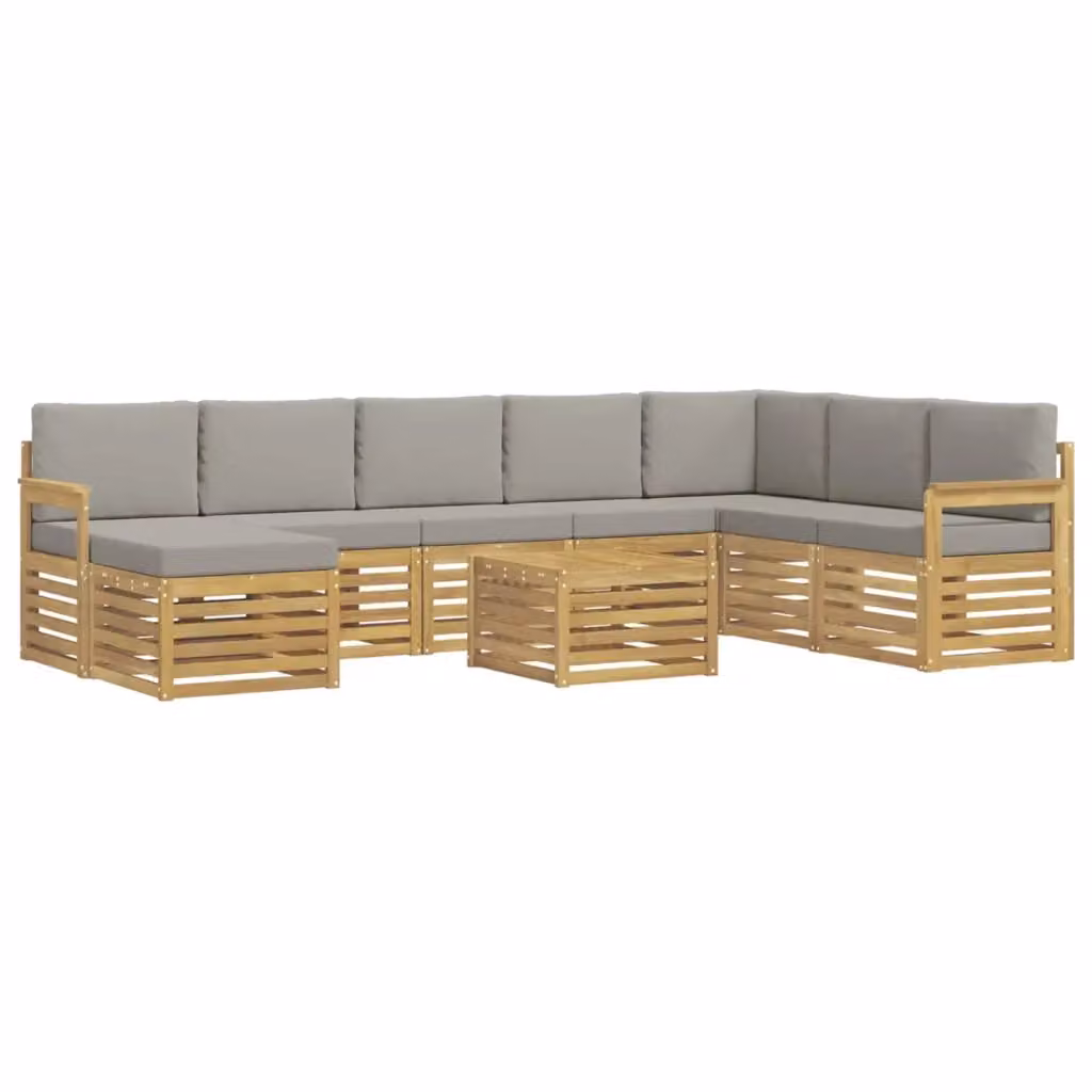 Set di divani da esterno a L vidaXL in legno di acacia con cuscini, Bianco e Grigio – 2