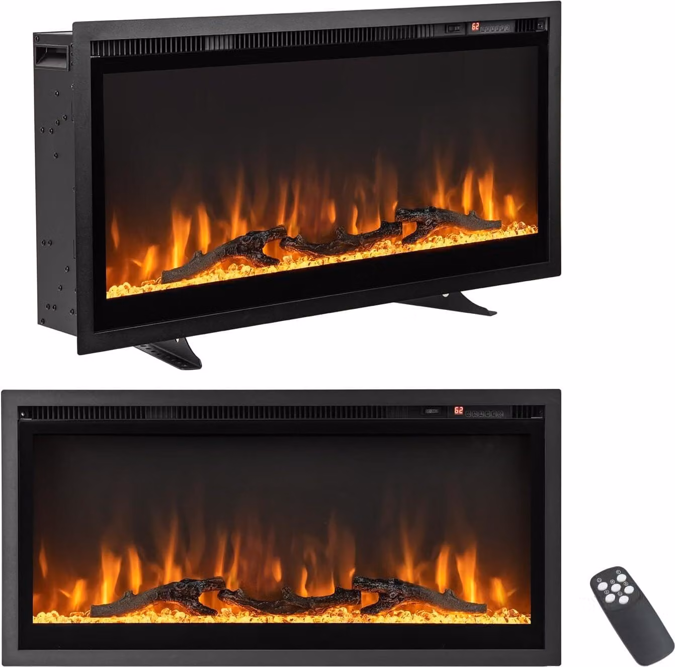 Caminetto elettrico COSTWAY 36" 750W/1500W, riscaldatore per caminetto con touchscreen e telecomando e timer 8H, fiamme elettriche per caminetto a parete in 9 colori con 5 livelli di luminosità, 91,5x45x14cm