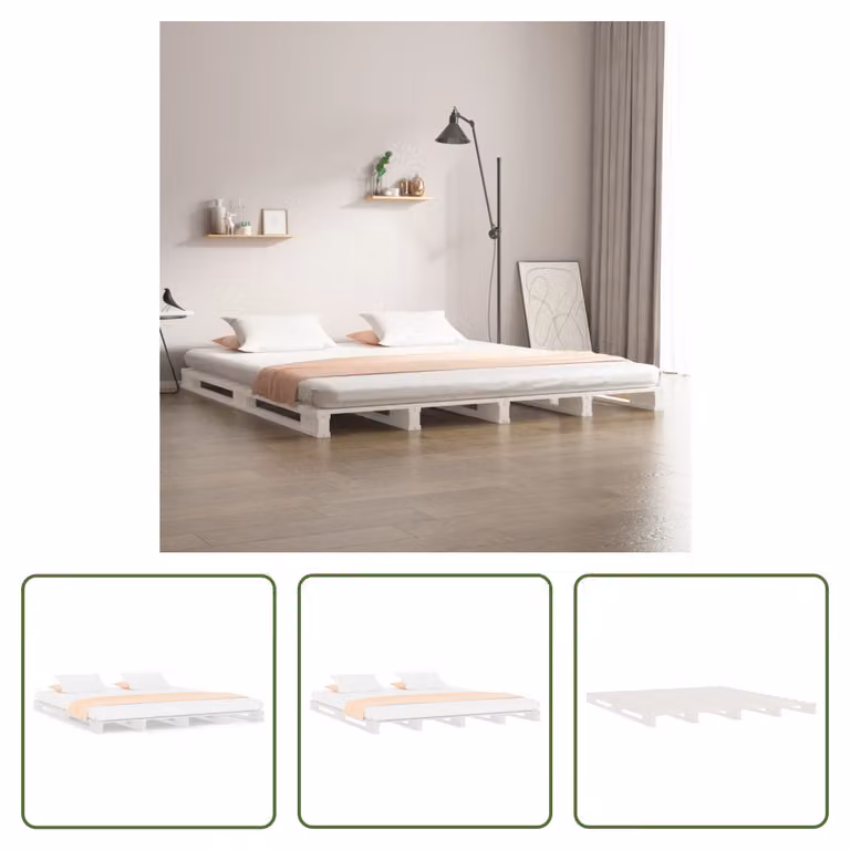 The Living Store Letto pallet bianco 140x200 cm in legno di pino massiccio