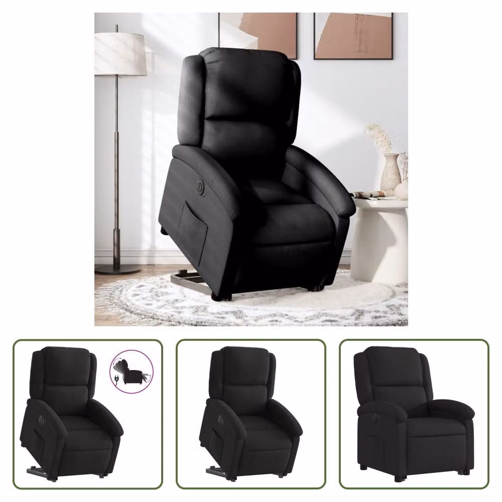 The Living Store Poltrona relax con supporto elettrico in tessuto nero