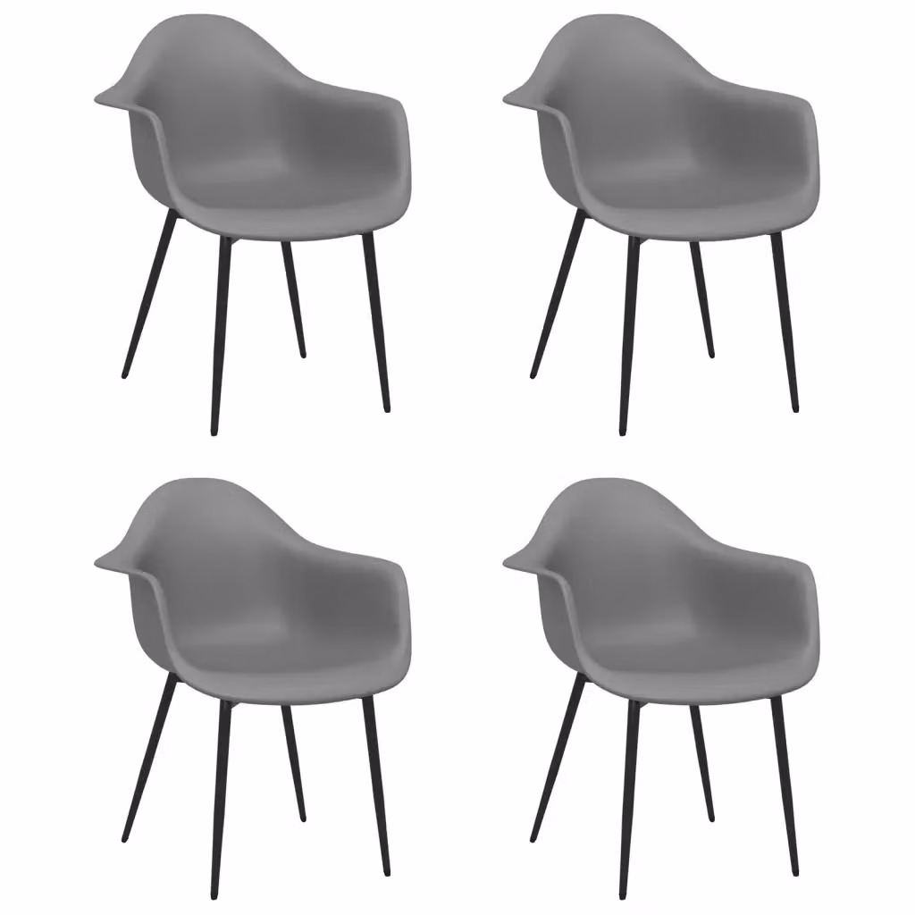 Set di 4 sedie da pranzo vidaXL in plastica e metallo grigie con braccioli per cucina e sala da pranzo – 2