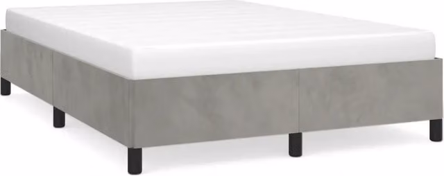 Letto matrimoniale moderno in velluto grigio con struttura in legno e doghe, L/P/H: 140 x 200 x 35 cm